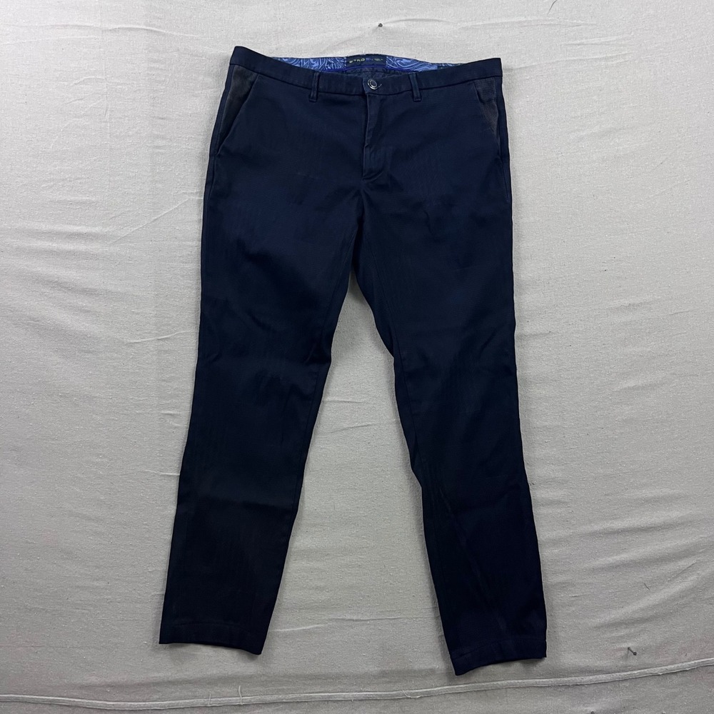 Etro‎ Trousers Mens 54 Navy Blue Slim Fit Textured Cotton Blend Made in Italy